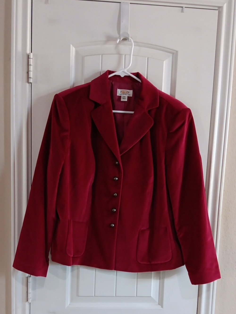 VTG Talbots Red Velvet Blazer Jacket Silver Buttons 14W